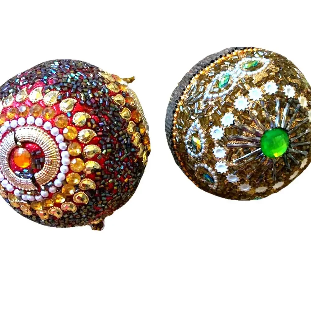 2 VTG Beaded Christmas Ornaments Jewels Balls Ornate Bling Sparkle Pier 1 Style